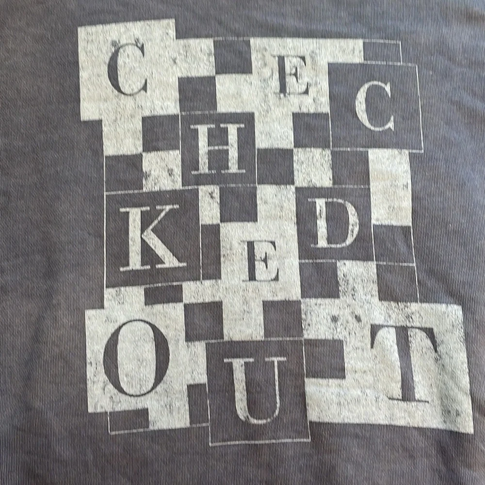AERIE Down-To-Earth Crewneck Sweatshirt Checked Out Faded Blue Ribbed Oversize S - Picture 7 of 15